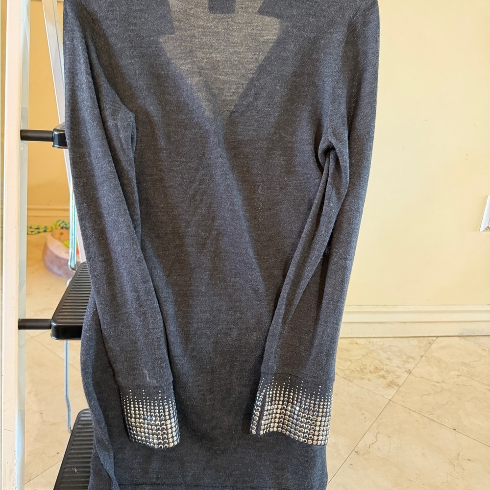 Tory Burch Charcoal V-Neck Tunic with Crystal Accent Size Medium - Picture 6 of 6